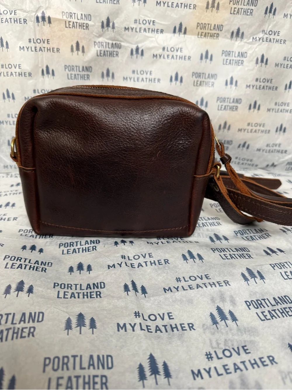 Portland Leather MESA Cold Brew Crossbody Zip Top Bag Purse Dark Brown Pebbled